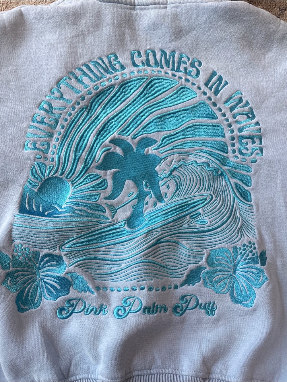 Pink Palm Puff Women's Hoodie “Everything Comes in Waves”